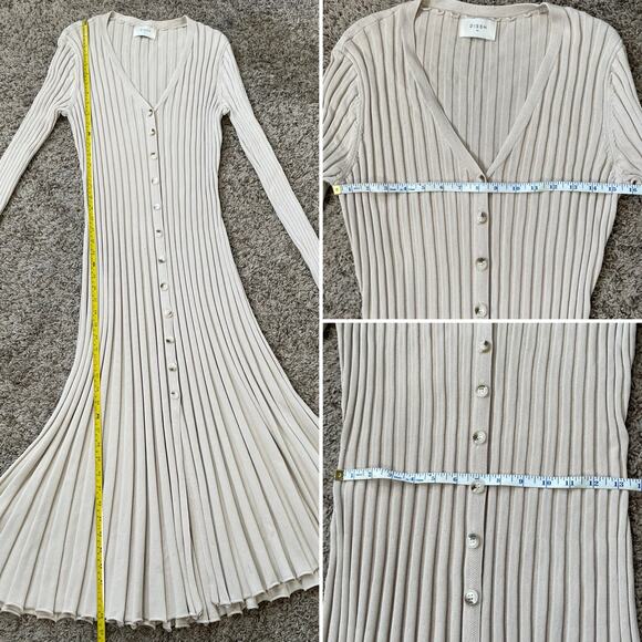 Dissh Sylvia Stone Ribbed Knit Midi Dress Cream Beige Long Sleeve Button Down XL - Picture 15 of 16